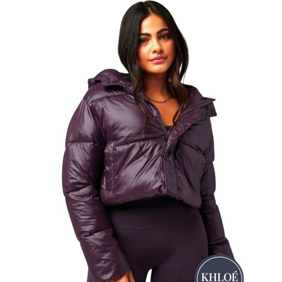 FABLETICS PLUS SIZE DEEP PLUM Essential Cropped Hooded Puffer Jacket  3X - Picture 9 of 16